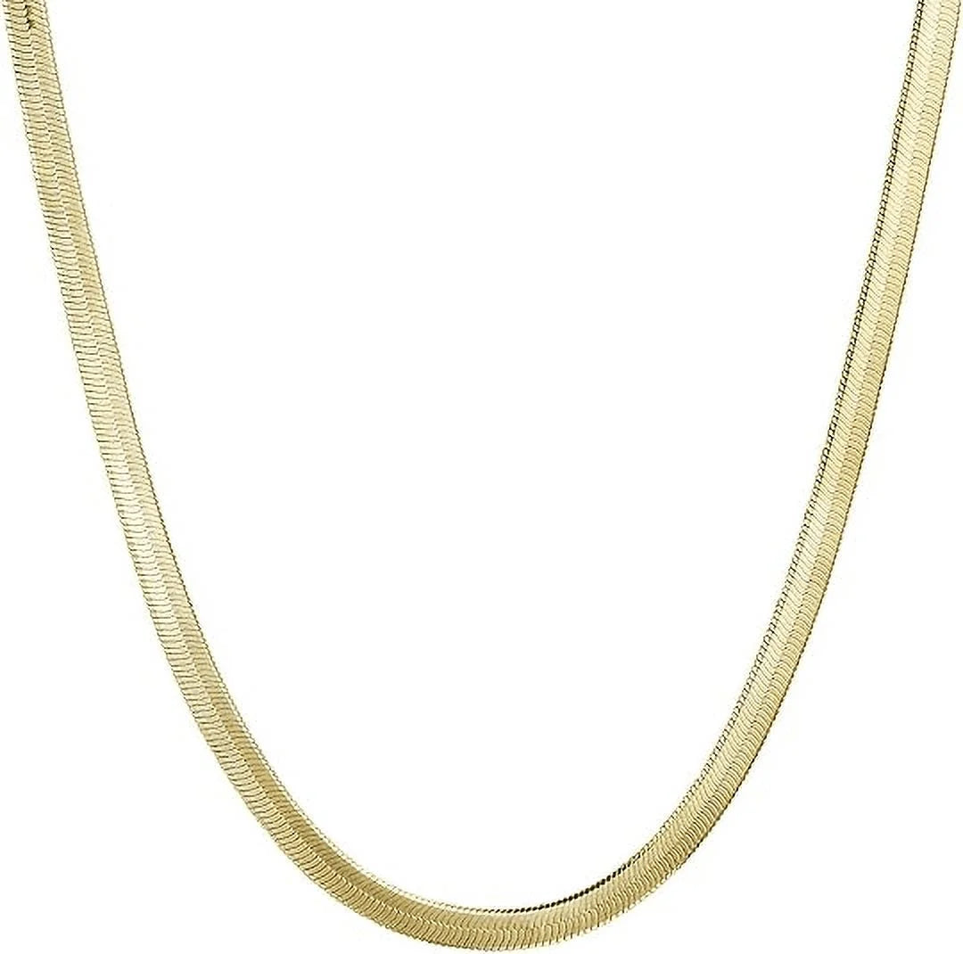 14K Yellow Solid Gold Plated Herringbone Chain Necklace, 5Mm 24In