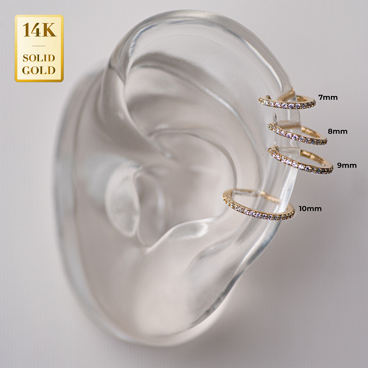 14K REAL Solid Gold Cubic Zirconia Body Hoop Ring Nose Cartilage Earring Minimal