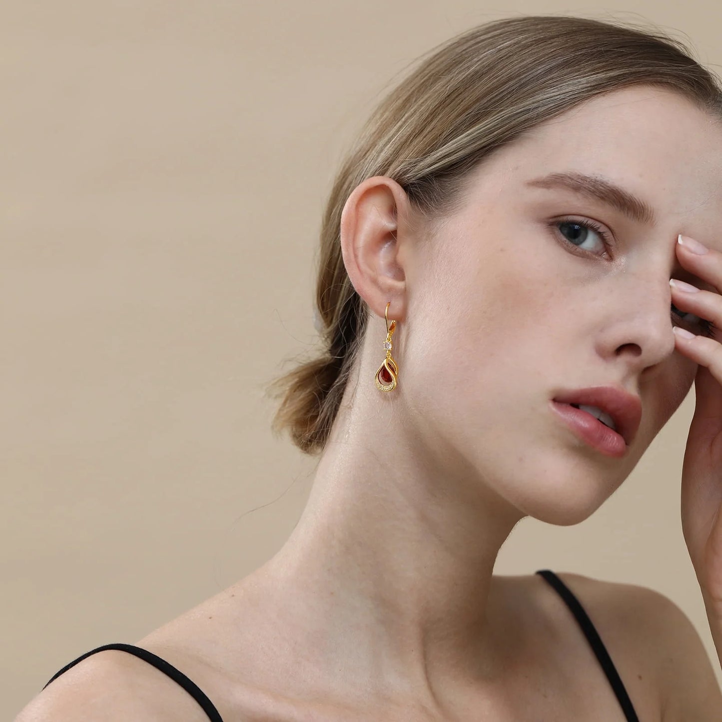 18K Gold Plated Teardrop Drop Earrings for Women Girls Hypoallergenic July Birthstone Earrings with Red Ruby Wedding Birthday Jewelry Gifts Ideas Teen Mom Daughter Wife Girlfriend Kids Age
