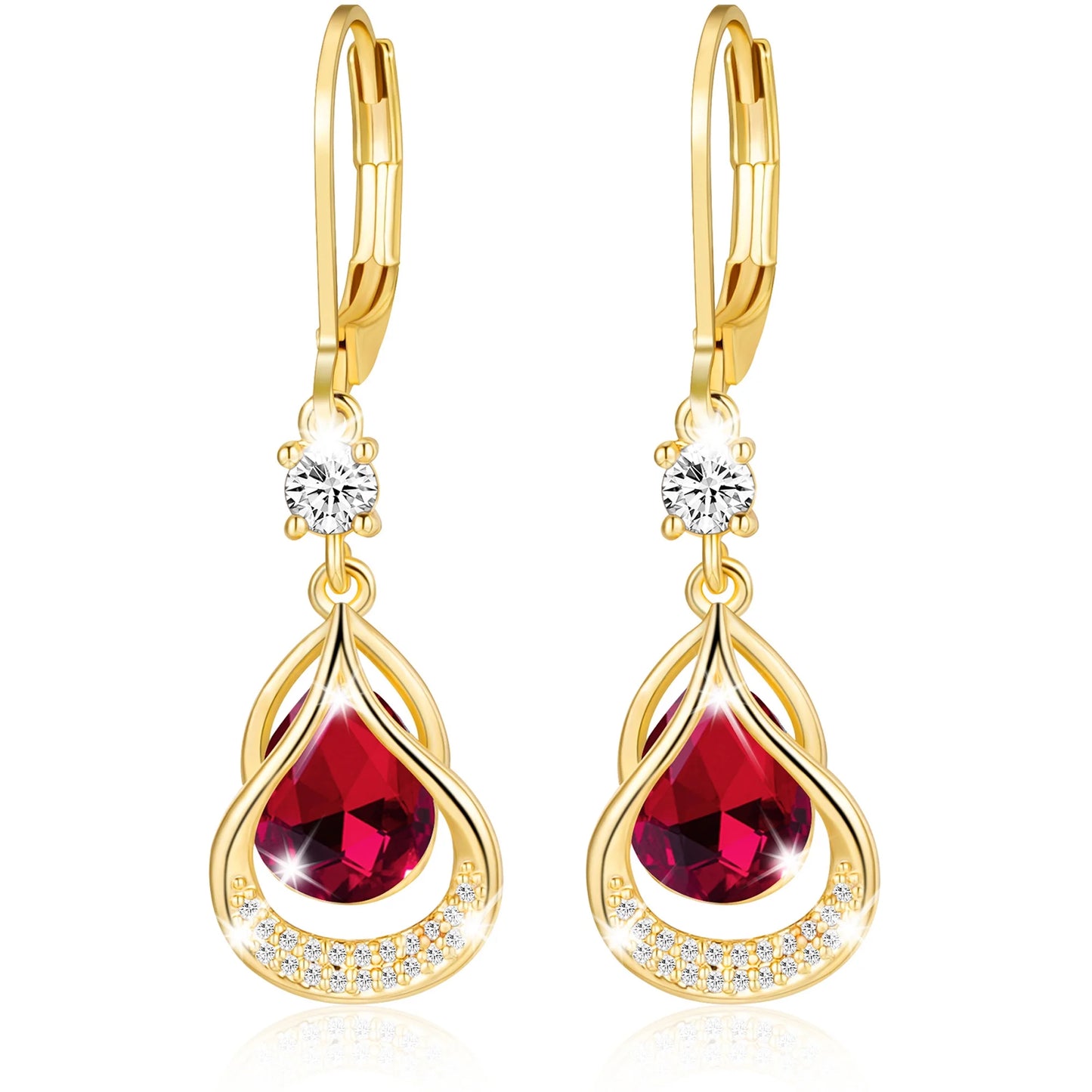 18K Gold Plated Teardrop Drop Earrings for Women Girls Hypoallergenic July Birthstone Earrings with Red Ruby Wedding Birthday Jewelry Gifts Ideas Teen Mom Daughter Wife Girlfriend Kids Age