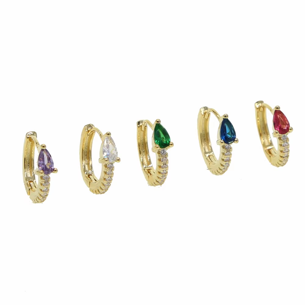 5 Colors Teardrop Birthstone Cz Mini Small Huggie Hoop Earring Minimal Delicate Multi Piercing Small Earrings