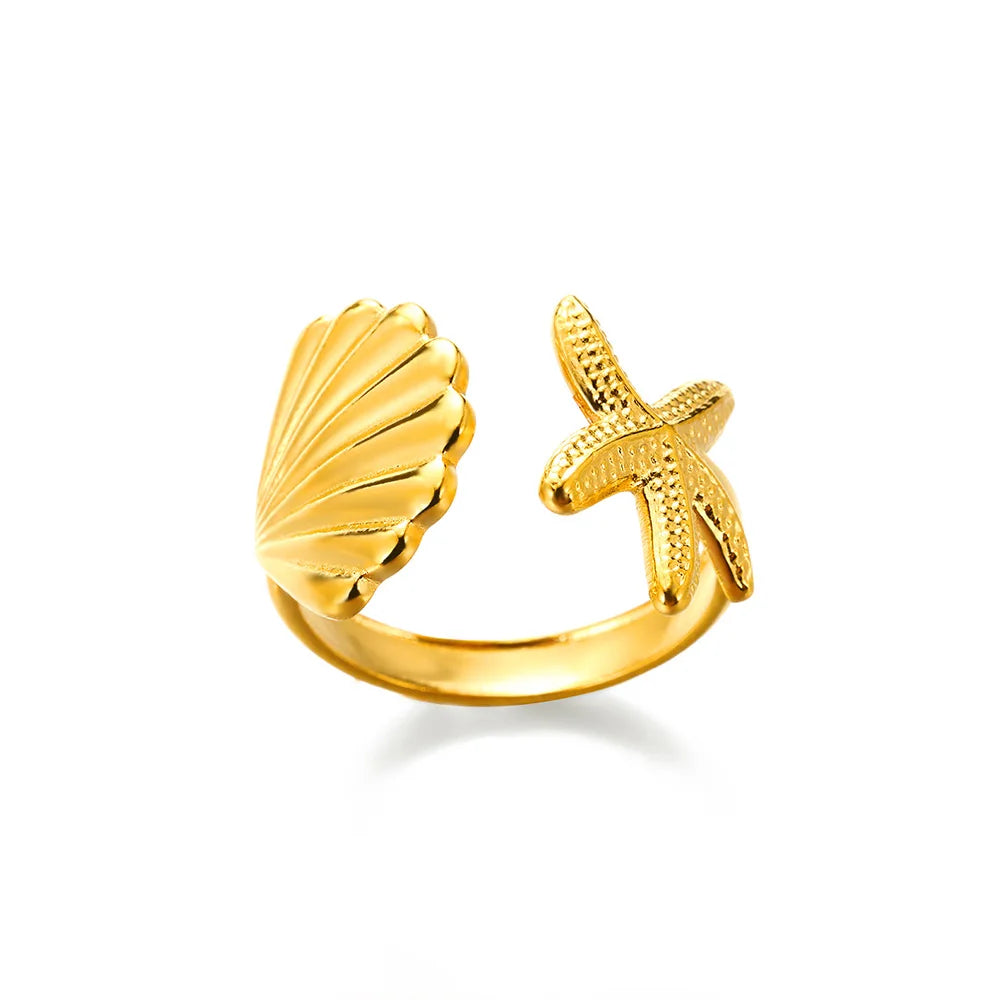 Minimalist Texture Stainless Steel Geometric Rings for Women Gold Color Opening Couple Ring Aesthetic Wedding Christmas Jewelry