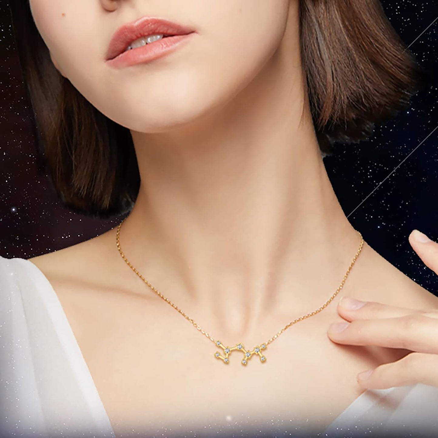 2PCS Zodiac Sign Necklace for Women Stocking Stuffers for Women 12 Constellation Necklace Cz Astrology Zodiac Gift