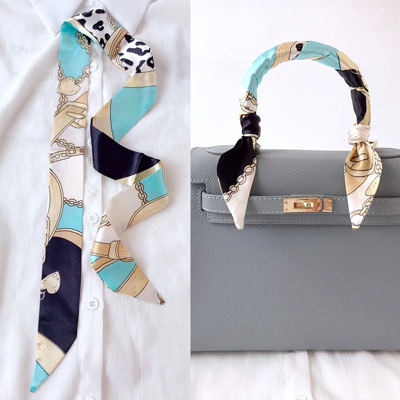 Woman Skinny Silk Scarf 90Cm*4Cm Long Hair Strip Silk Ribbon Small Neck Scarves Bag Handle Ribbon Scarf Kerchief Ladies Tie