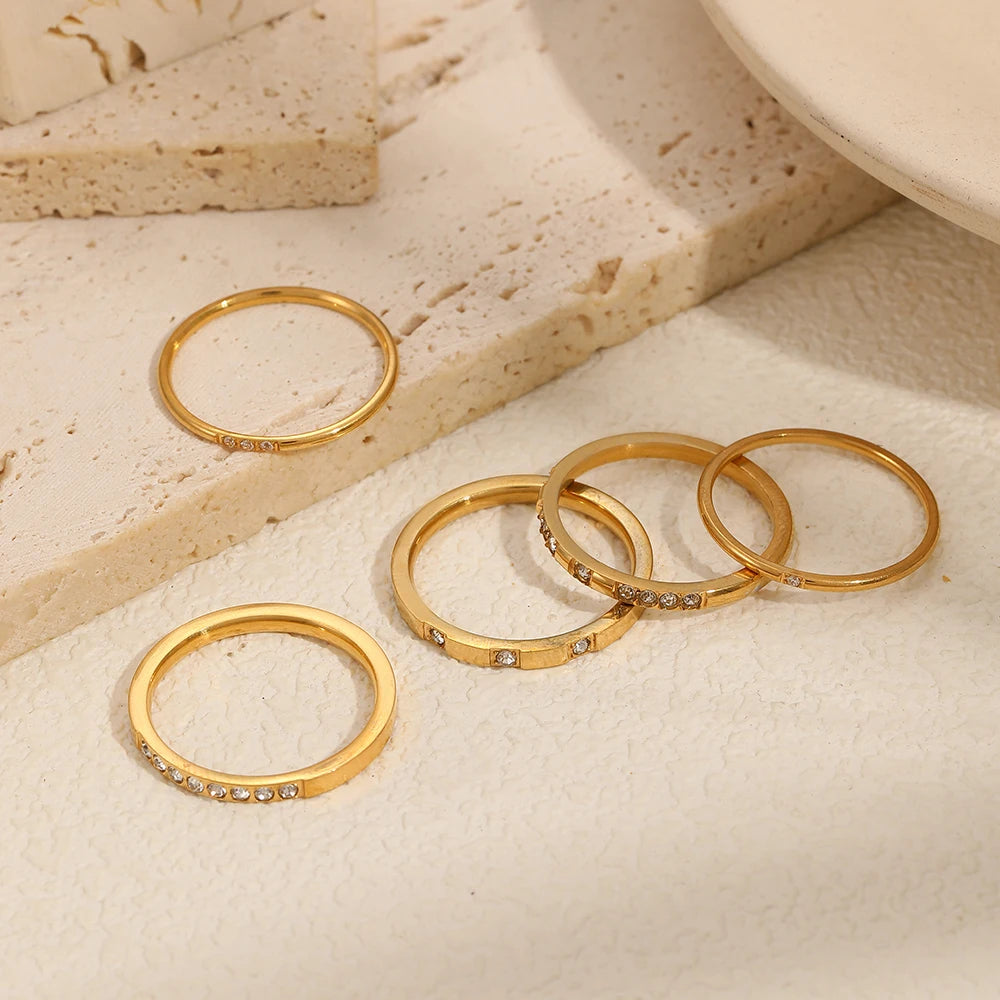 5Pcs Dainty Rings Stainless Steel 18K Gold Plated Knuckle Rings for Lady Waterproof Minimalist Gold Rings for Women