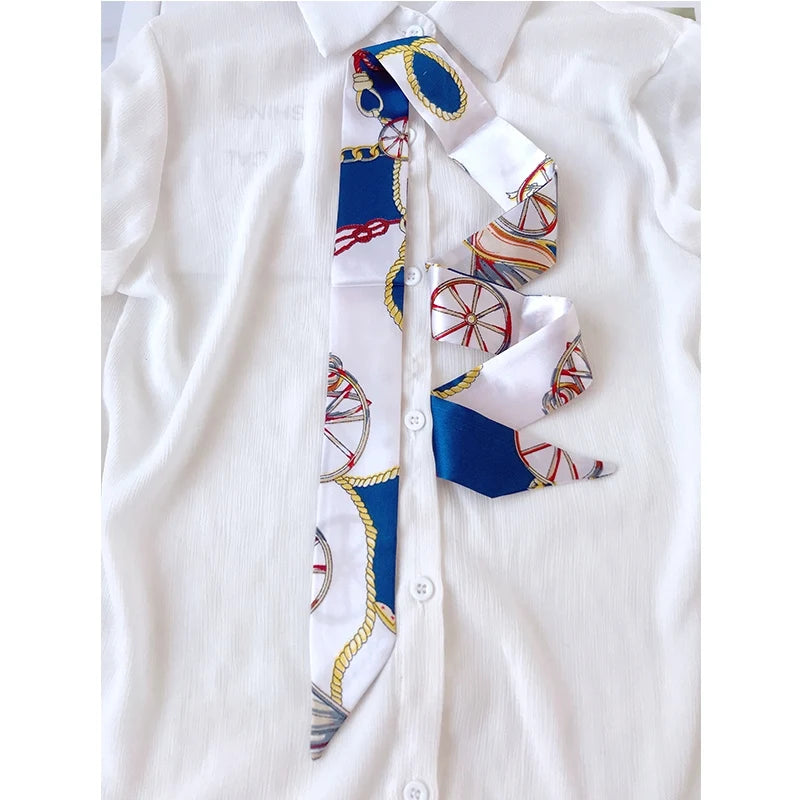 Woman Skinny Silk Scarf 90Cm*4Cm Long Hair Strip Silk Ribbon Small Neck Scarves Bag Handle Ribbon Scarf Kerchief Ladies Tie