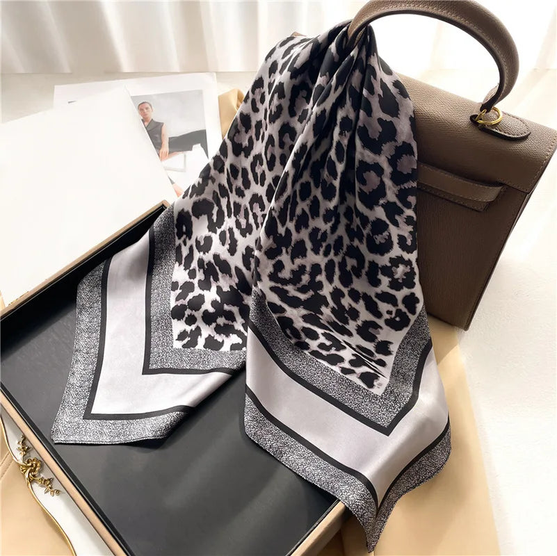 Luxury Brand Leopard Print Square Scarf Women'S Imitation Silk Scarf Casual Versatile Decoration Small Neck Scarf 70Cmx70Cm
