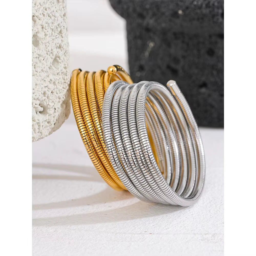 Stainless Steel Stackable Multi-Layer Wrap Arm Bracelet Bangle Metal Elastic Waterproof Fashion Unisex Jewelry Men Women
