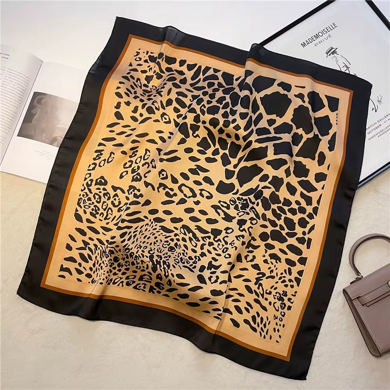 Luxury Brand Leopard Print Square Scarf Women'S Imitation Silk Scarf Casual Versatile Decoration Small Neck Scarf 70Cmx70Cm
