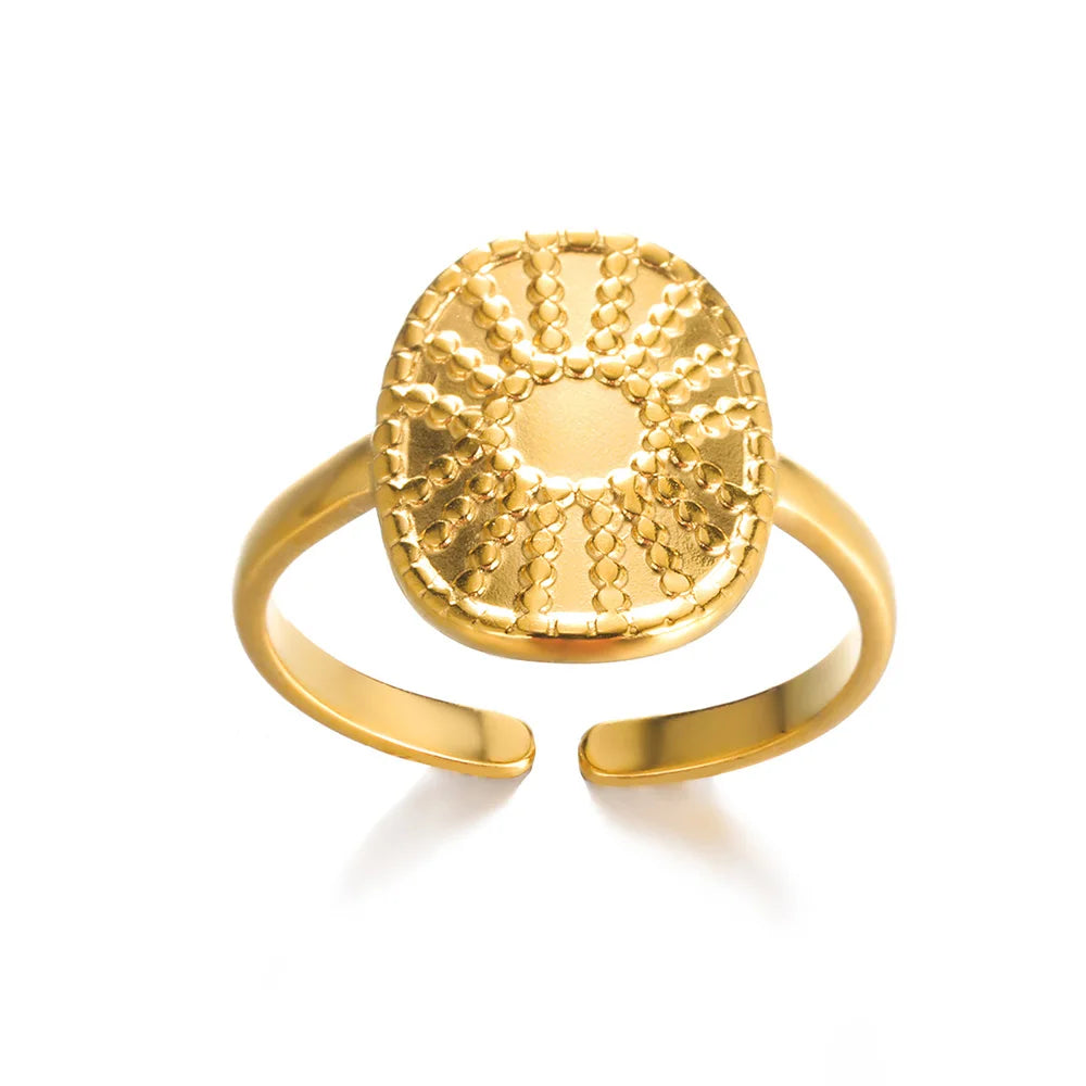 Minimalist Texture Stainless Steel Geometric Rings for Women Gold Color Opening Couple Ring Aesthetic Wedding Christmas Jewelry