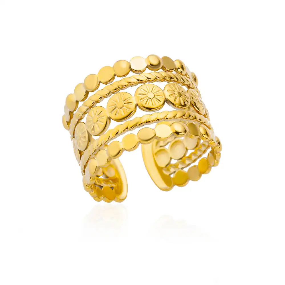 Minimalist Texture Stainless Steel Geometric Rings for Women Gold Color Opening Couple Ring Aesthetic Wedding Christmas Jewelry