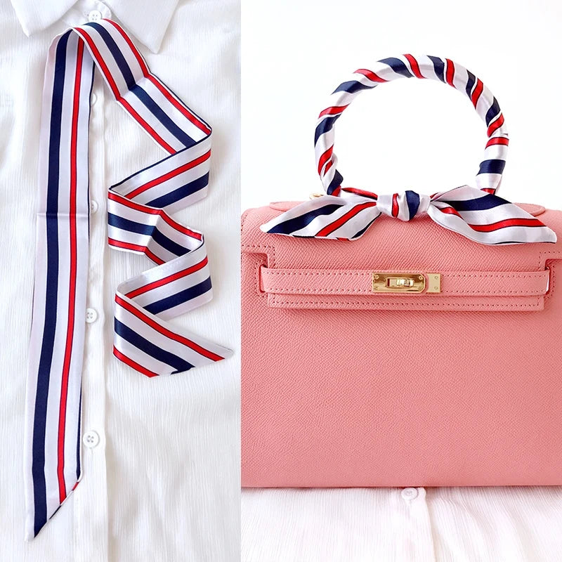 Woman Skinny Silk Scarf 90Cm*4Cm Long Hair Strip Silk Ribbon Small Neck Scarves Bag Handle Ribbon Scarf Kerchief Ladies Tie