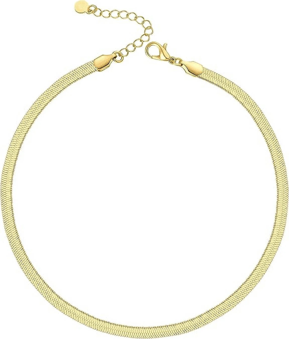 14K Yellow Solid Gold Plated Herringbone Chain Necklace, 5Mm 24In