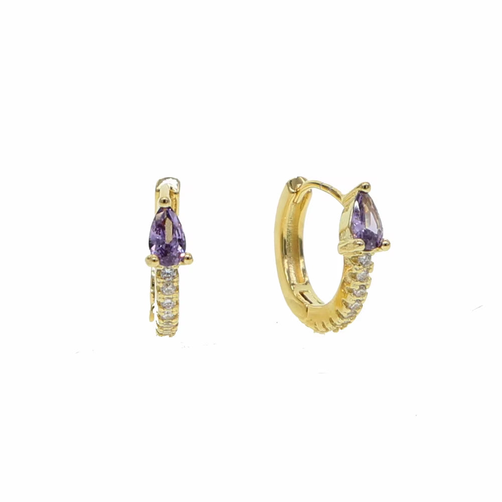 5 Colors Teardrop Birthstone Cz Mini Small Huggie Hoop Earring Minimal Delicate Multi Piercing Small Earrings