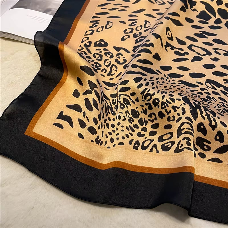 Luxury Brand Leopard Print Square Scarf Women'S Imitation Silk Scarf Casual Versatile Decoration Small Neck Scarf 70Cmx70Cm