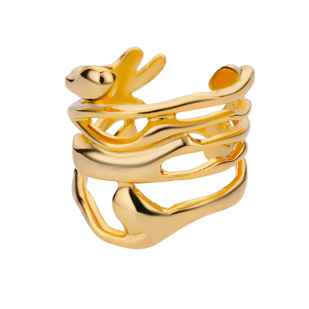 Minimalist Texture Stainless Steel Geometric Rings for Women Gold Color Opening Couple Ring Aesthetic Wedding Christmas Jewelry