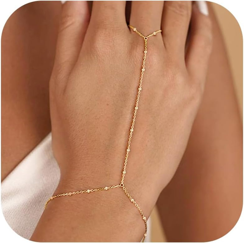 Hand Chain Bracelet Gold Bracelets Fing Ring Silver Rhinestone Chain Hand Jewelry Gifts for Women Trendy Stuffers