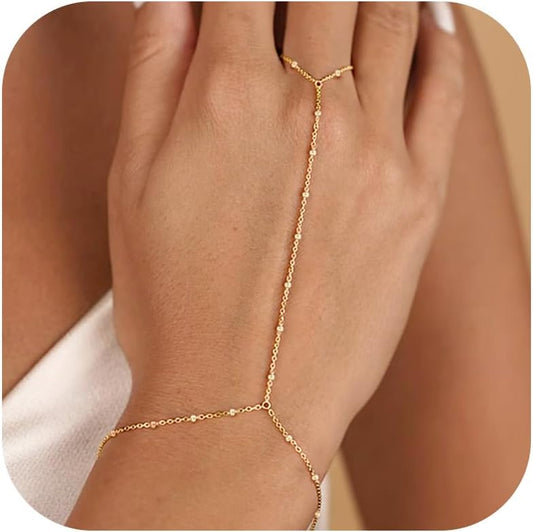 Hand Chain Bracelet Gold Bracelets Fing Ring Silver Rhinestone Chain Hand Jewelry Gifts for Women Trendy Stuffers