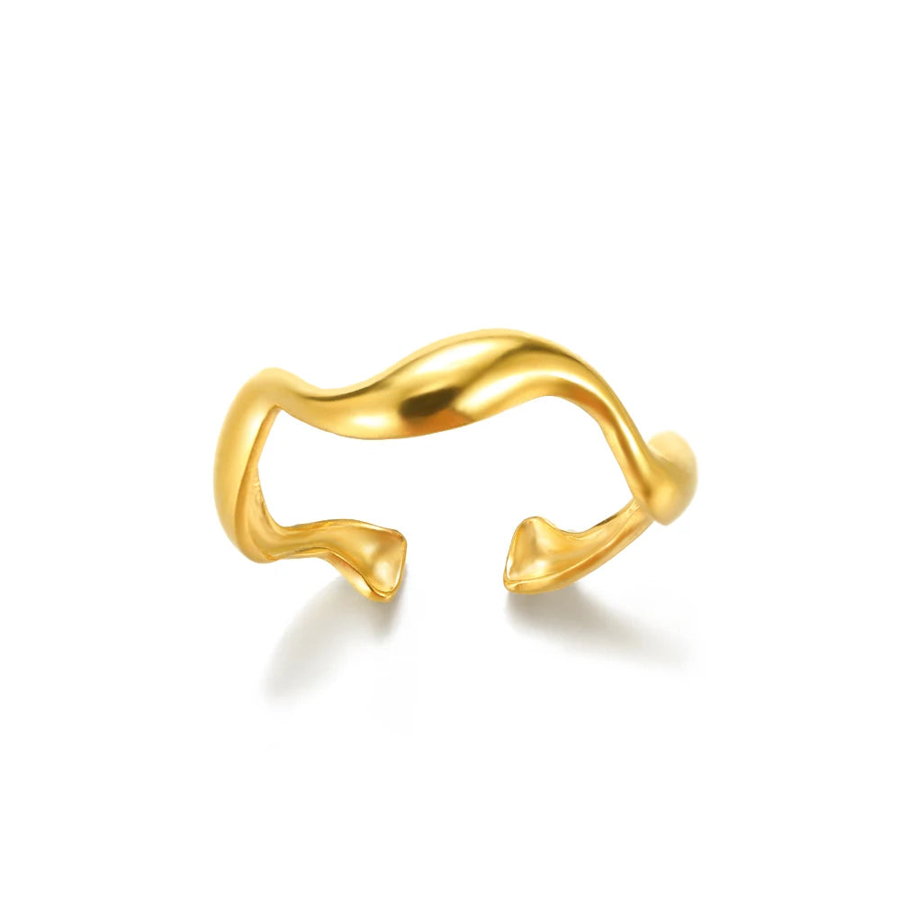 Minimalist Texture Stainless Steel Geometric Rings for Women Gold Color Opening Couple Ring Aesthetic Wedding Christmas Jewelry