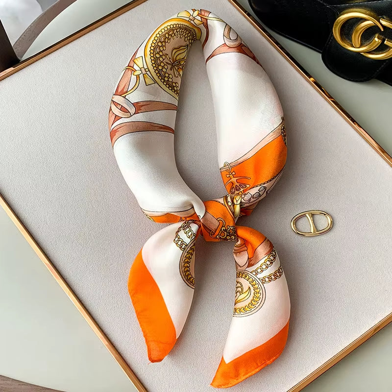 1Pcs 70Cm Roman Chain Silk Scarf for Women Simulated Silk Geometric round Fashion Versatile Headwear Clothing Square Scarf