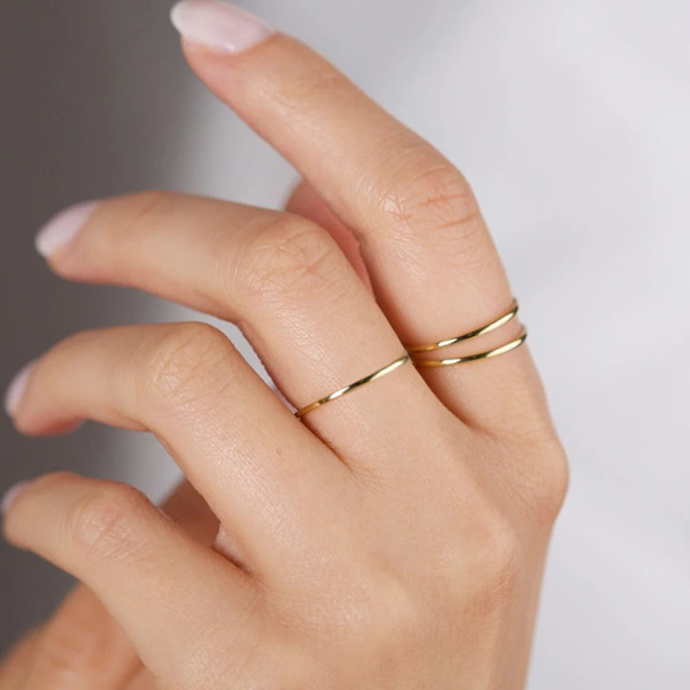 Minimalist Women'S Stainless Steel Rings Thin Classic Combo Dome Stacking Steel Wedding Rings Gift Gold Color Jewelry