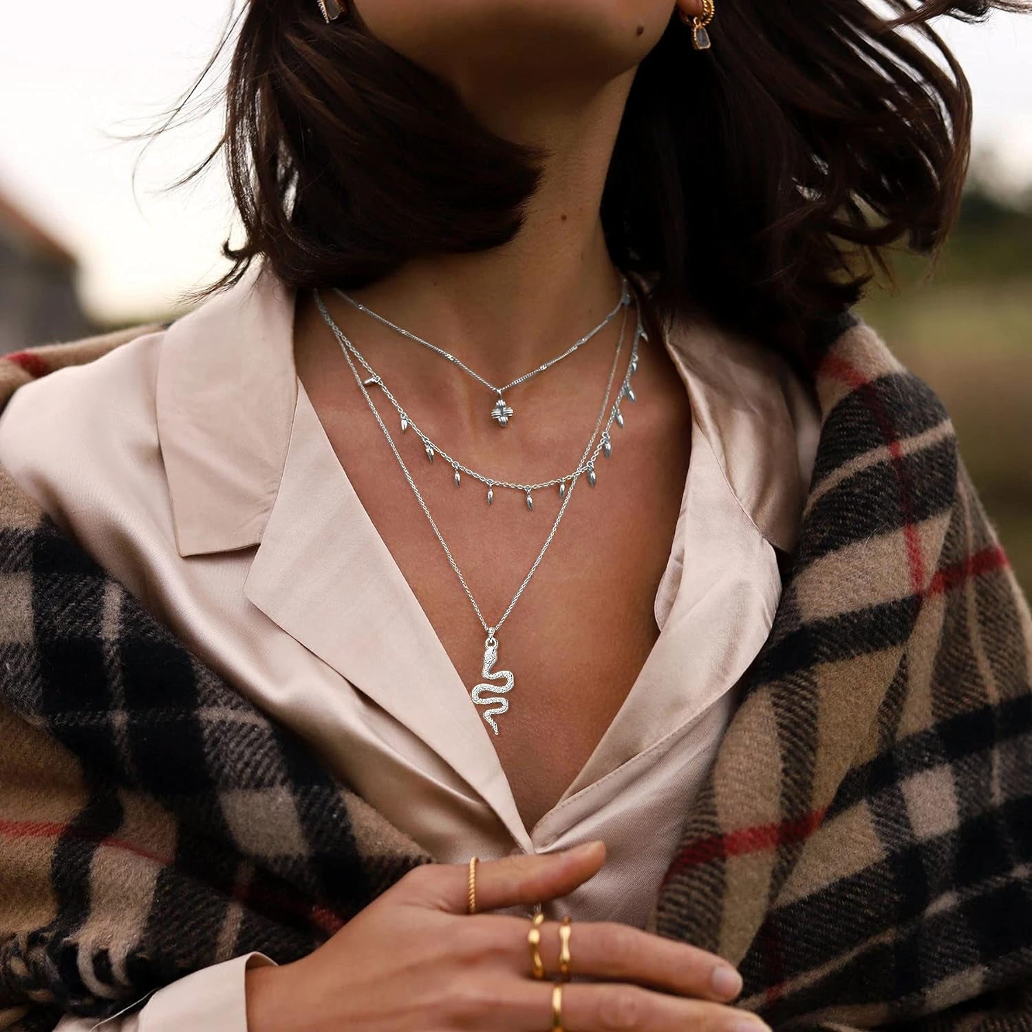 Snake Necklace for Women Silver Gold Snake Pendant Necklace Serpent Necklace Dainty Gold Necklace Trendy Silver Snake Jewelry (A: Silver Snake Necklace)