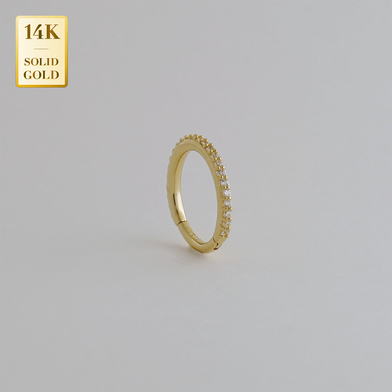 14K REAL Solid Gold Cubic Zirconia Body Hoop Ring Nose Cartilage Earring Minimal