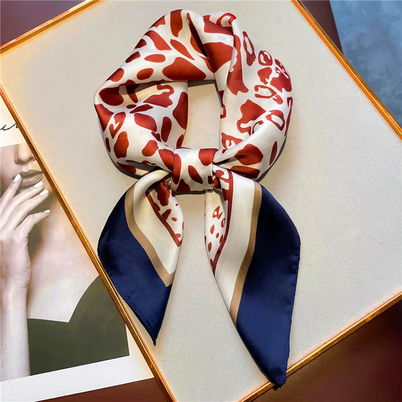 Luxury Brand Leopard Print Square Scarf Women'S Imitation Silk Scarf Casual Versatile Decoration Small Neck Scarf 70Cmx70Cm