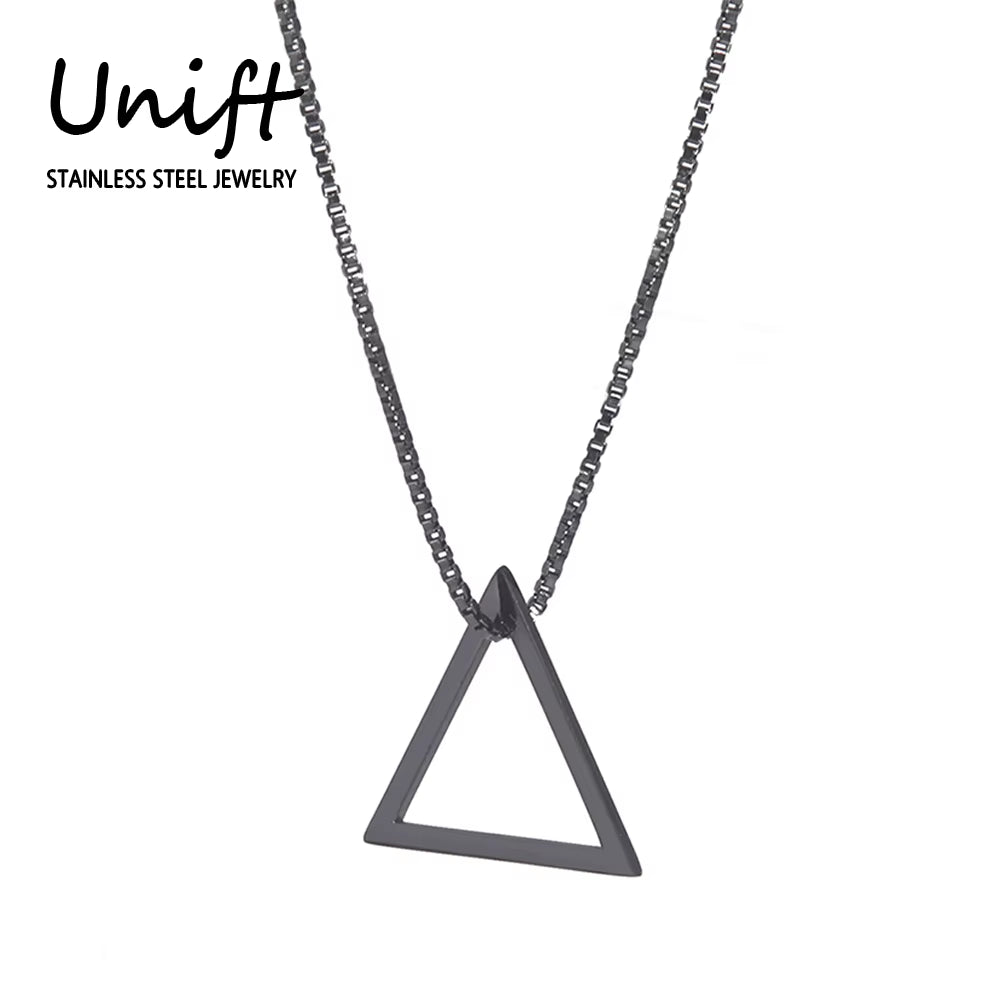 Black Triangle Necklace for Men Minimal Geometry Pendant Stainless Steel Necklace Grunge Punk Male Jewelry Birthday Gift