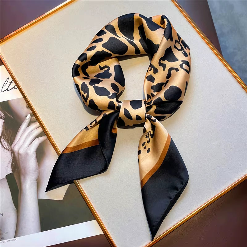 Luxury Brand Leopard Print Square Scarf Women'S Imitation Silk Scarf Casual Versatile Decoration Small Neck Scarf 70Cmx70Cm