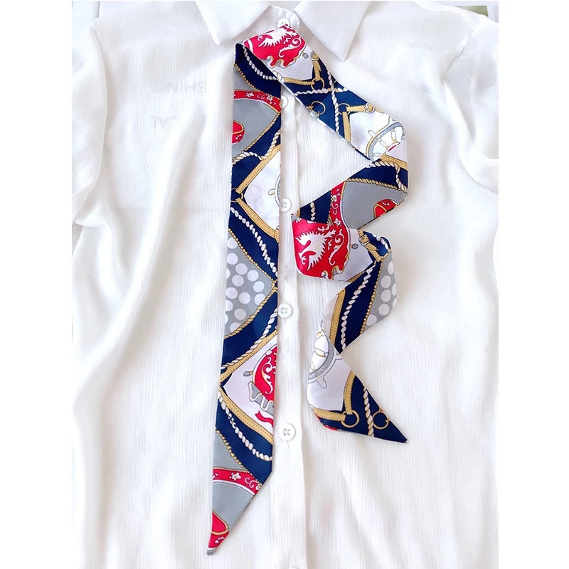 Woman Skinny Silk Scarf 90Cm*4Cm Long Hair Strip Silk Ribbon Small Neck Scarves Bag Handle Ribbon Scarf Kerchief Ladies Tie