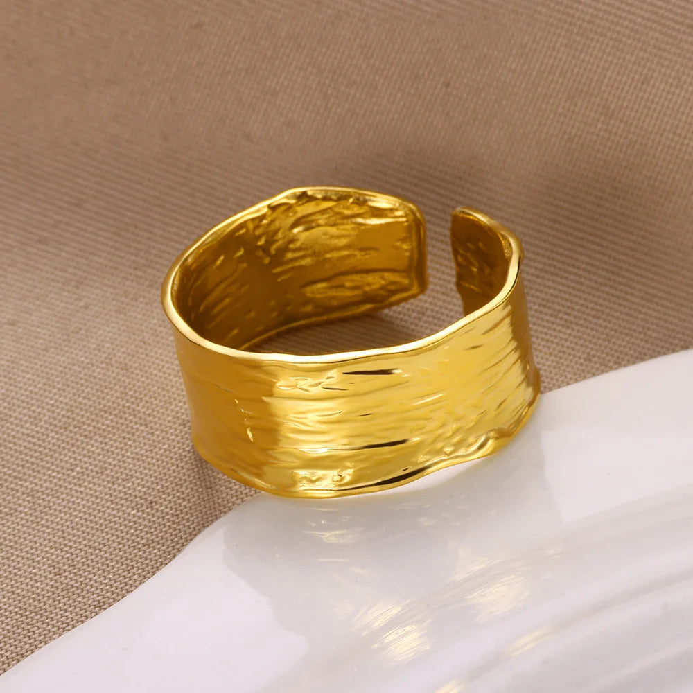 Minimalist Texture Stainless Steel Geometric Rings for Women Gold Color Opening Couple Ring Aesthetic Wedding Christmas Jewelry