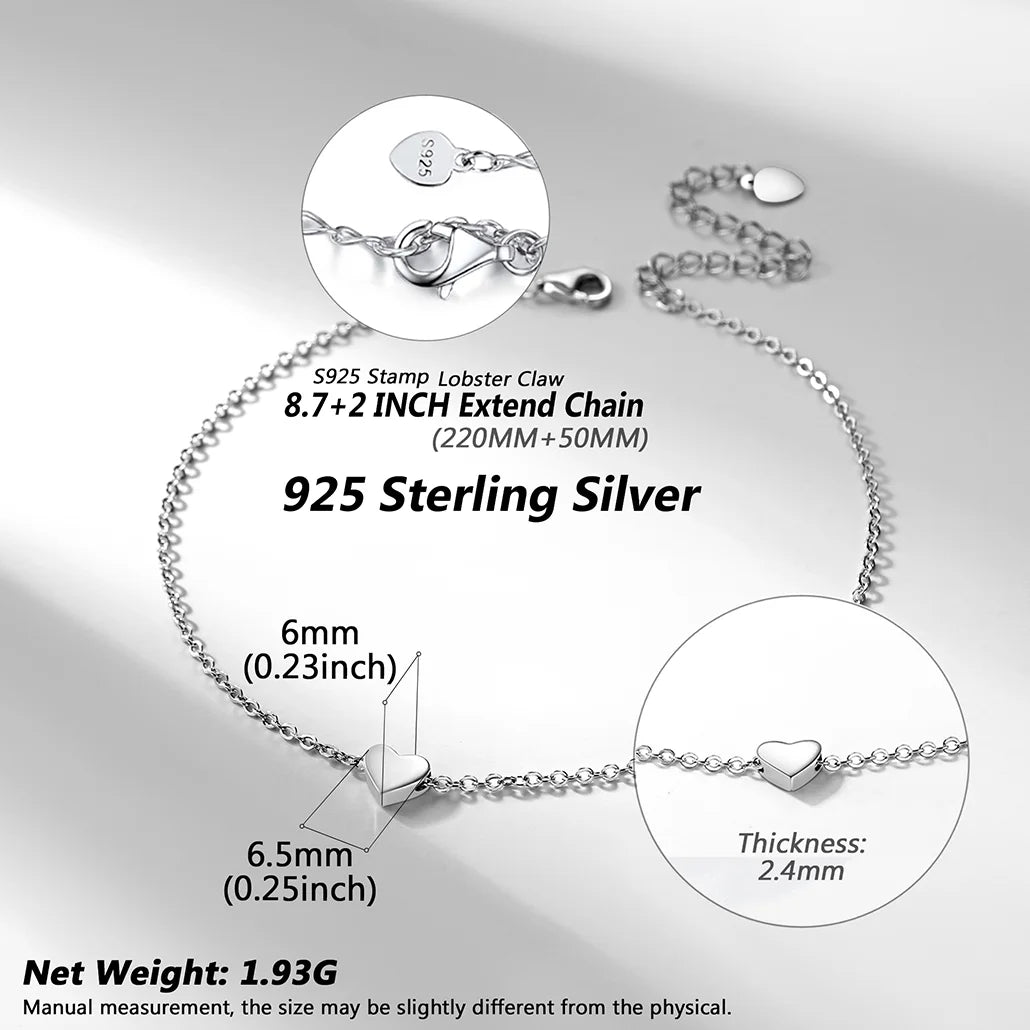 Summer Silver Anklets for Women Heart Ankle Bracelets 8.6"-10" Adjustable Foot Jewelry Gifts
