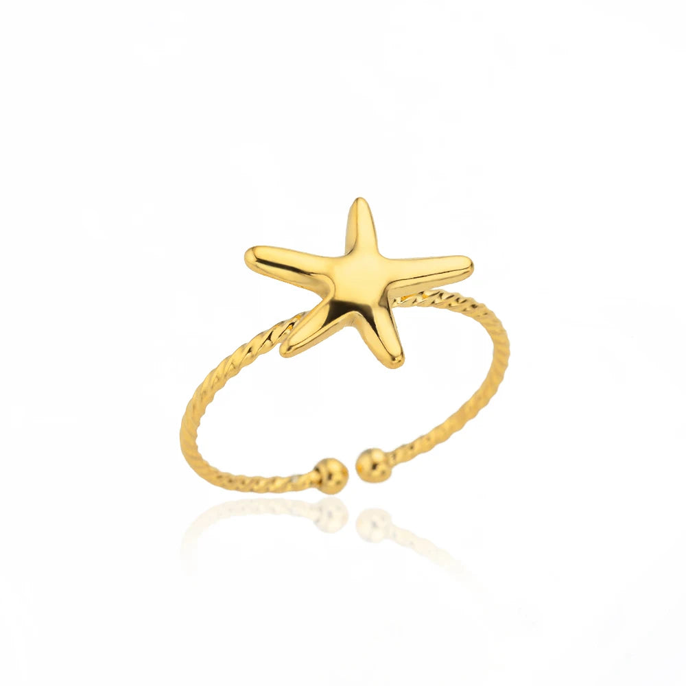 Minimalist Texture Stainless Steel Geometric Rings for Women Gold Color Opening Couple Ring Aesthetic Wedding Christmas Jewelry