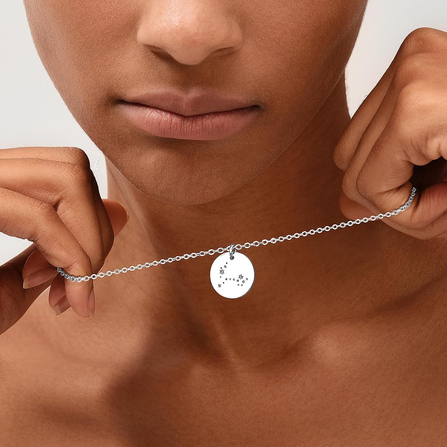 Gold Necklace Coin Disc Zodiac 12 Constellation Star Connected Engraved Horoscope Sign Astrology Pendant 18K Gold Plated Chain Dainty Personalized Simple Jewelry