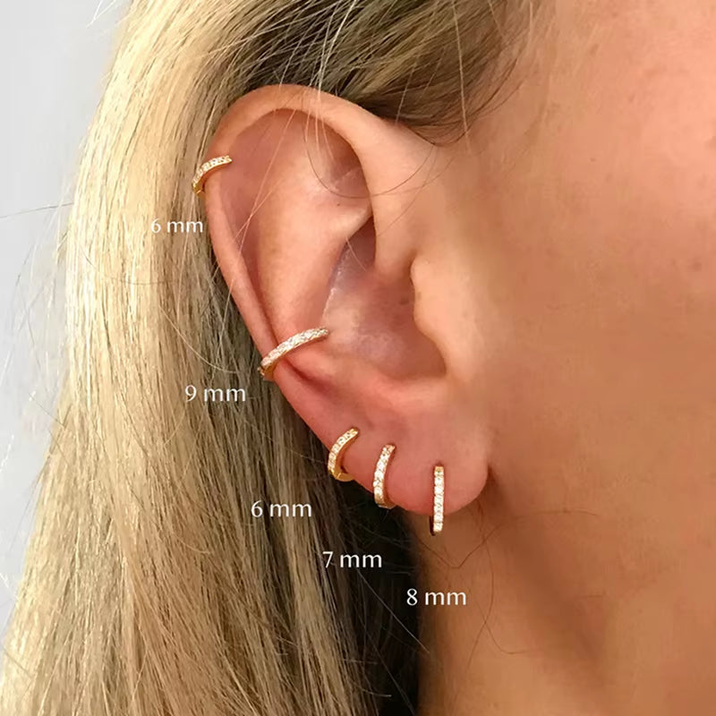 2PCS Stainless Steel Minimal Hoop Earrings Crystal Zirconia Small Huggie Thin Cartilage Earring Helix Tragus Piercing Jewelry
