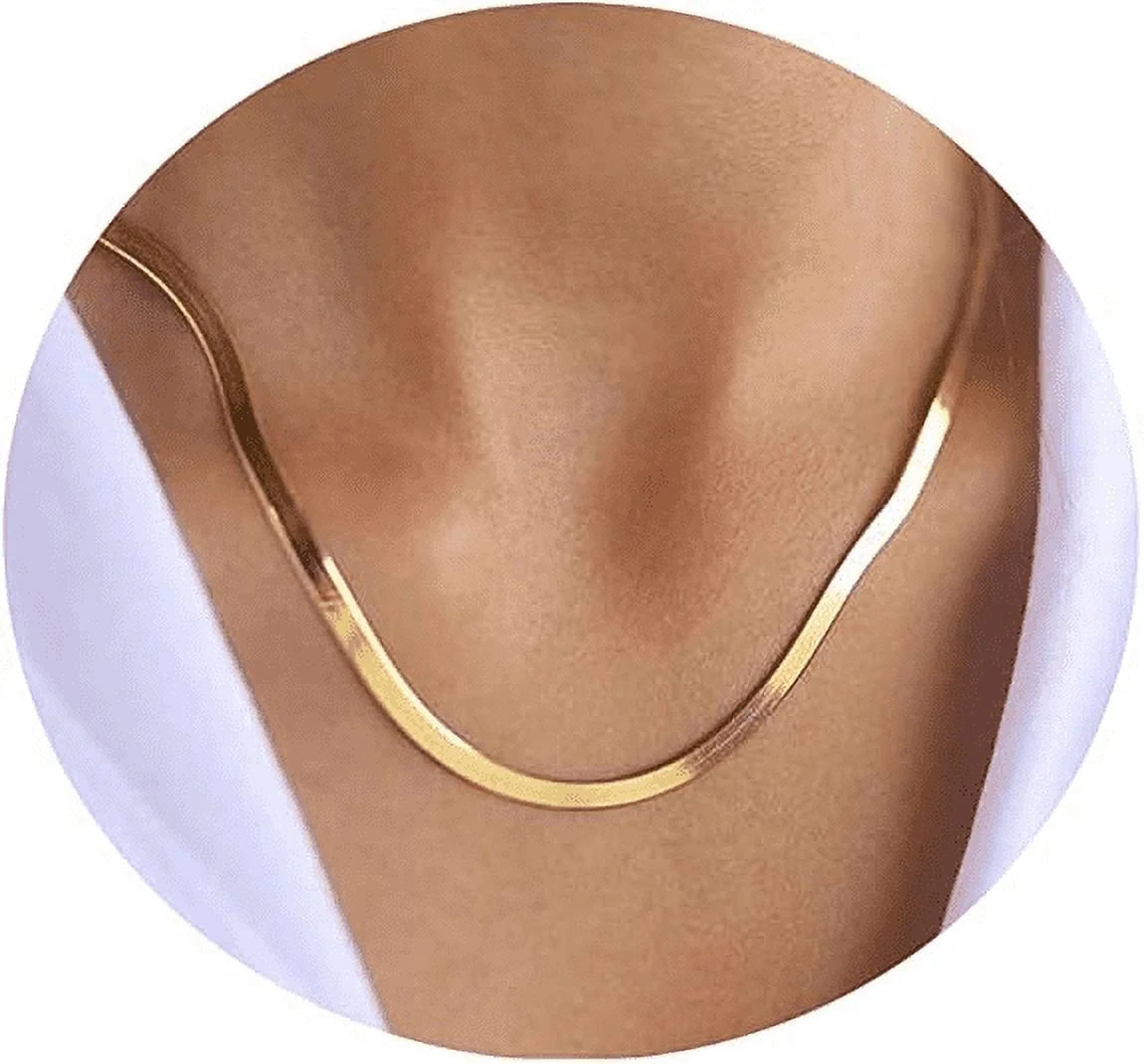 14K Yellow Solid Gold Plated Herringbone Chain Necklace, 5Mm 24In