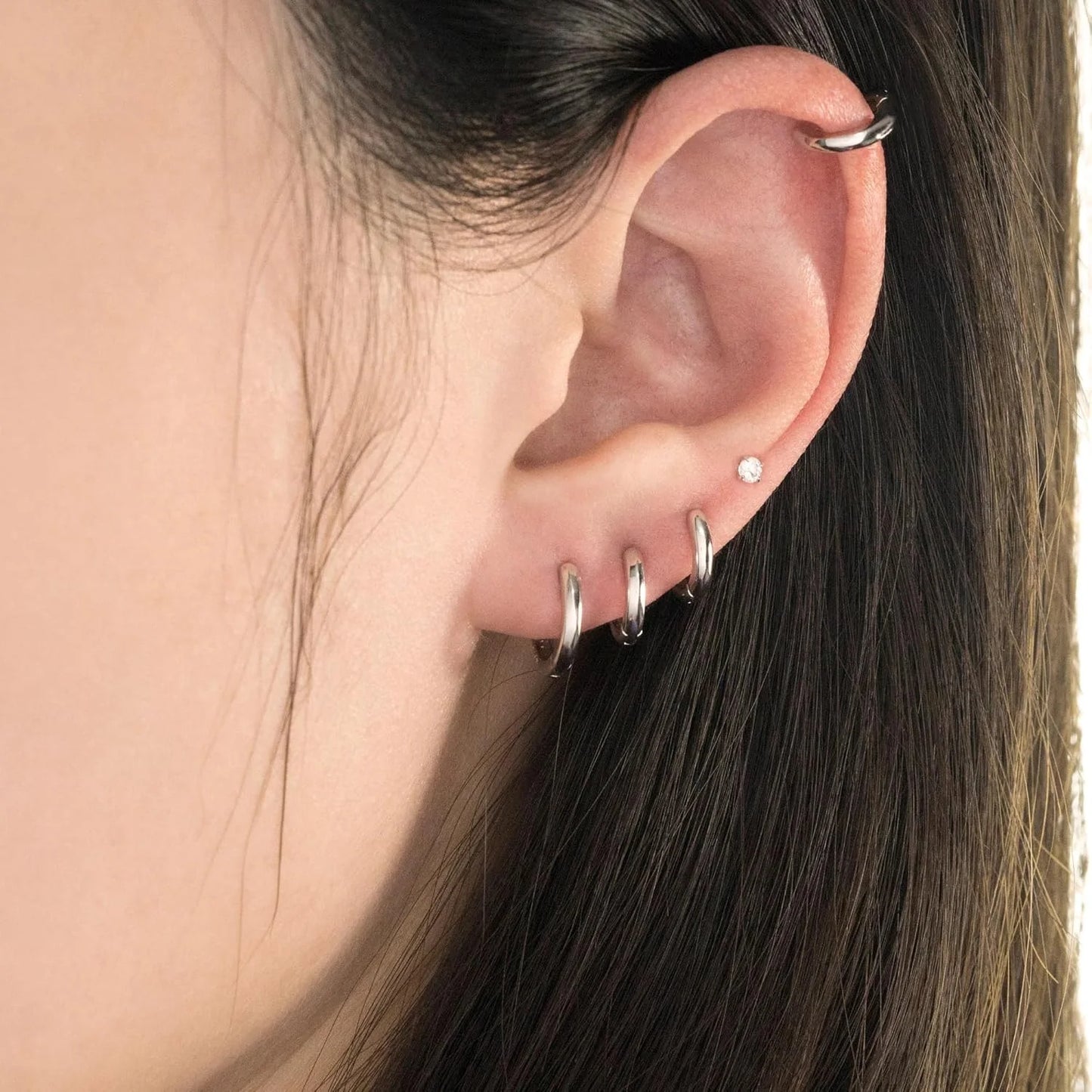 Small Hoop Earrings for Women Men Silver Huggie Hoop Earrings for Cartilage Helix Hypoallergenic Surgical Stainless Steel Earrings 6/8/10/12Mm Thin Silver Hoops Set for Women