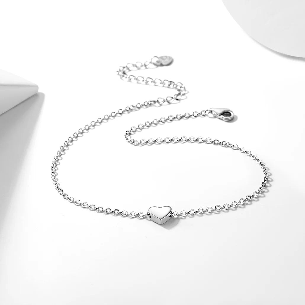 Summer Silver Anklets for Women Heart Ankle Bracelets 8.6"-10" Adjustable Foot Jewelry Gifts