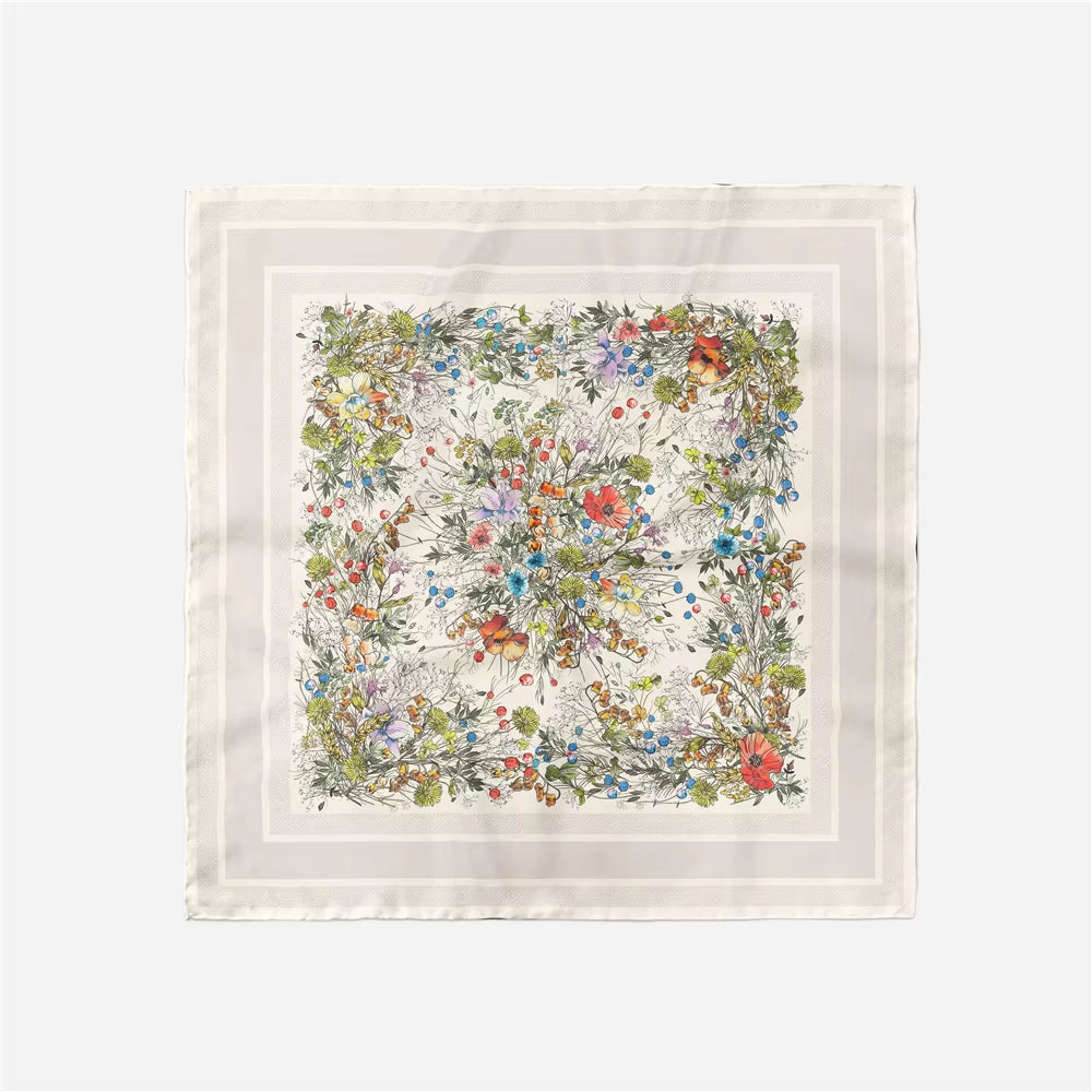 Twill Silk Scarf Woman Tree Print Square Scarves Wraps Bandana Small Hijab Foulards Lady Tie Headband Neckerchief 53CM