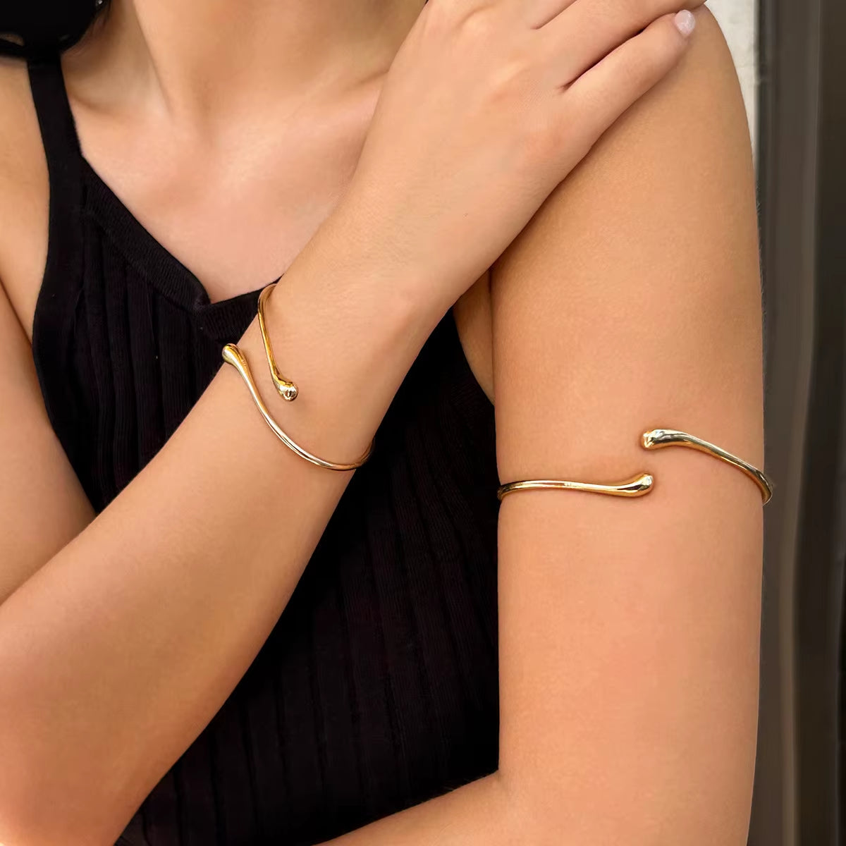 Stainless Steel Water Drop Shape Upper Arm Bracelet for Women Trendy Geometric Adjustable Bangles Vintage Simple Jewelry Gifts