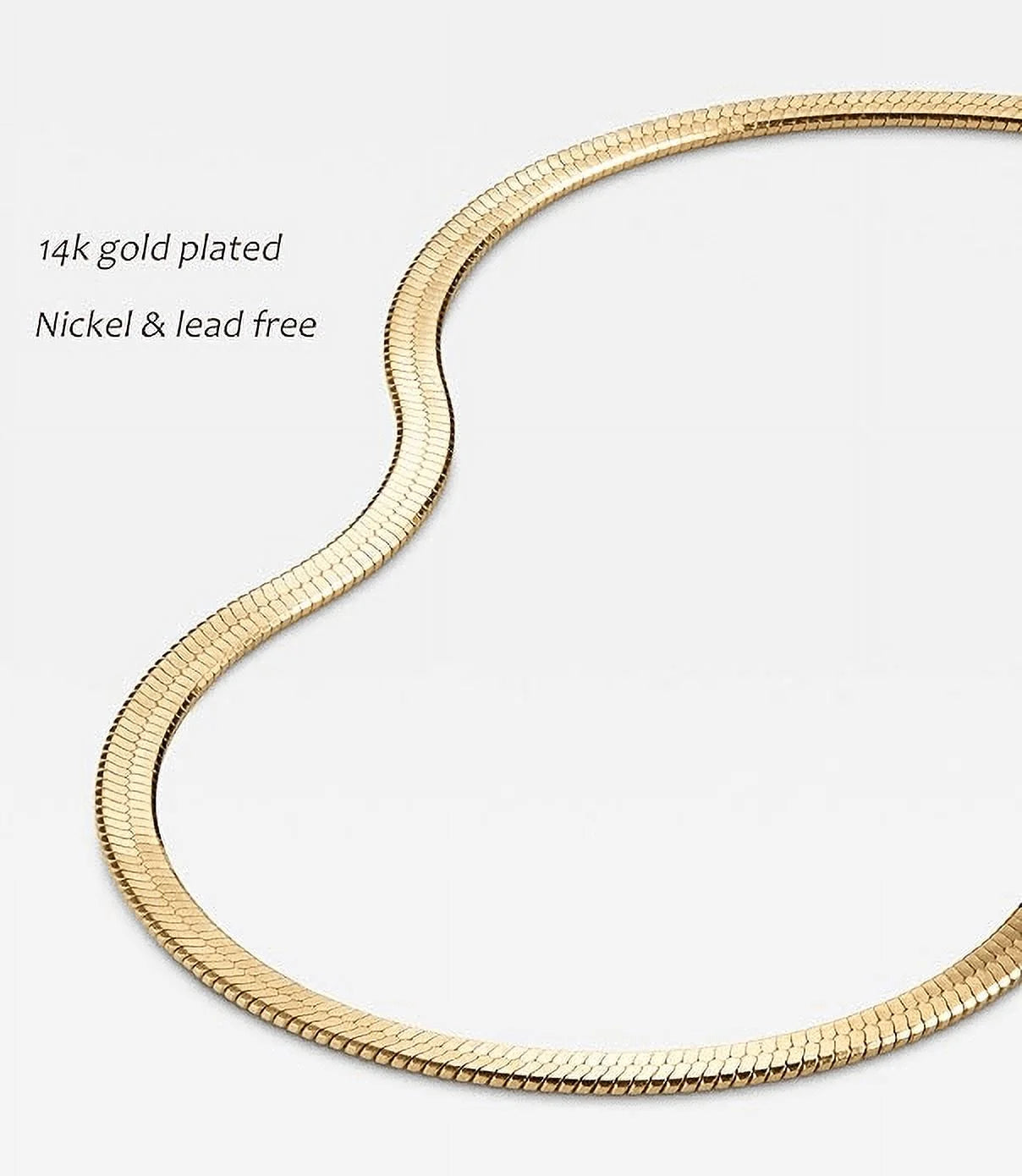 14K Yellow Solid Gold Plated Herringbone Chain Necklace, 5Mm 24In