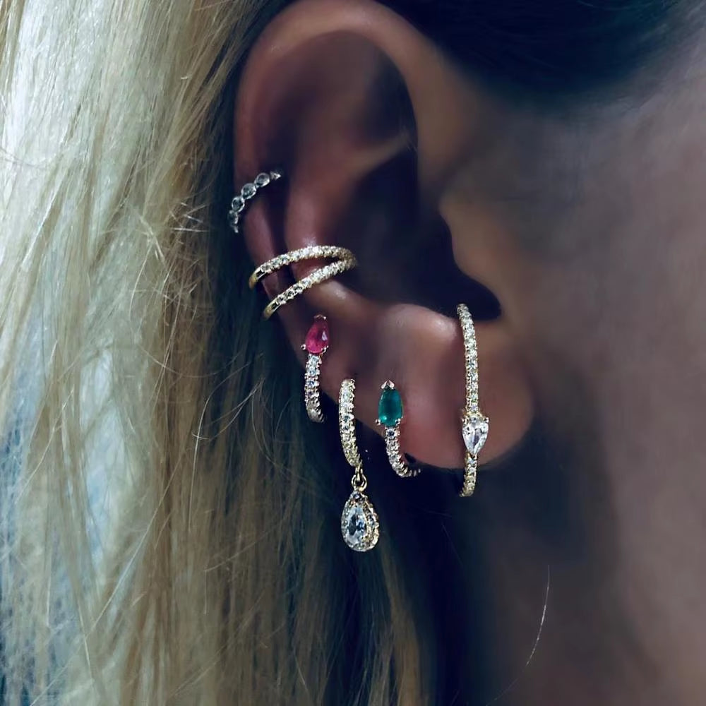 5 Colors Teardrop Birthstone Cz Mini Small Huggie Hoop Earring Minimal Delicate Multi Piercing Small Earrings