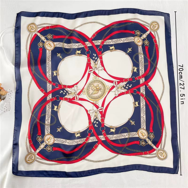 1Pcs 70Cm Roman Chain Silk Scarf for Women Simulated Silk Geometric round Fashion Versatile Headwear Clothing Square Scarf