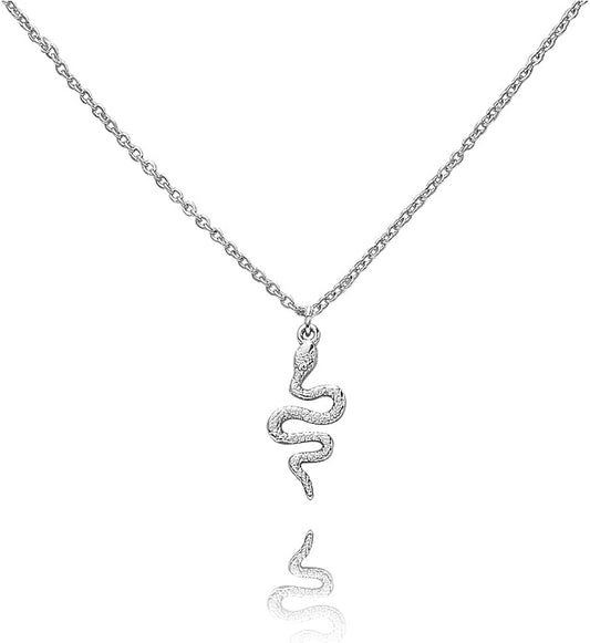 Snake Necklace for Women Silver Gold Snake Pendant Necklace Serpent Necklace Dainty Gold Necklace Trendy Silver Snake Jewelry (A: Silver Snake Necklace)