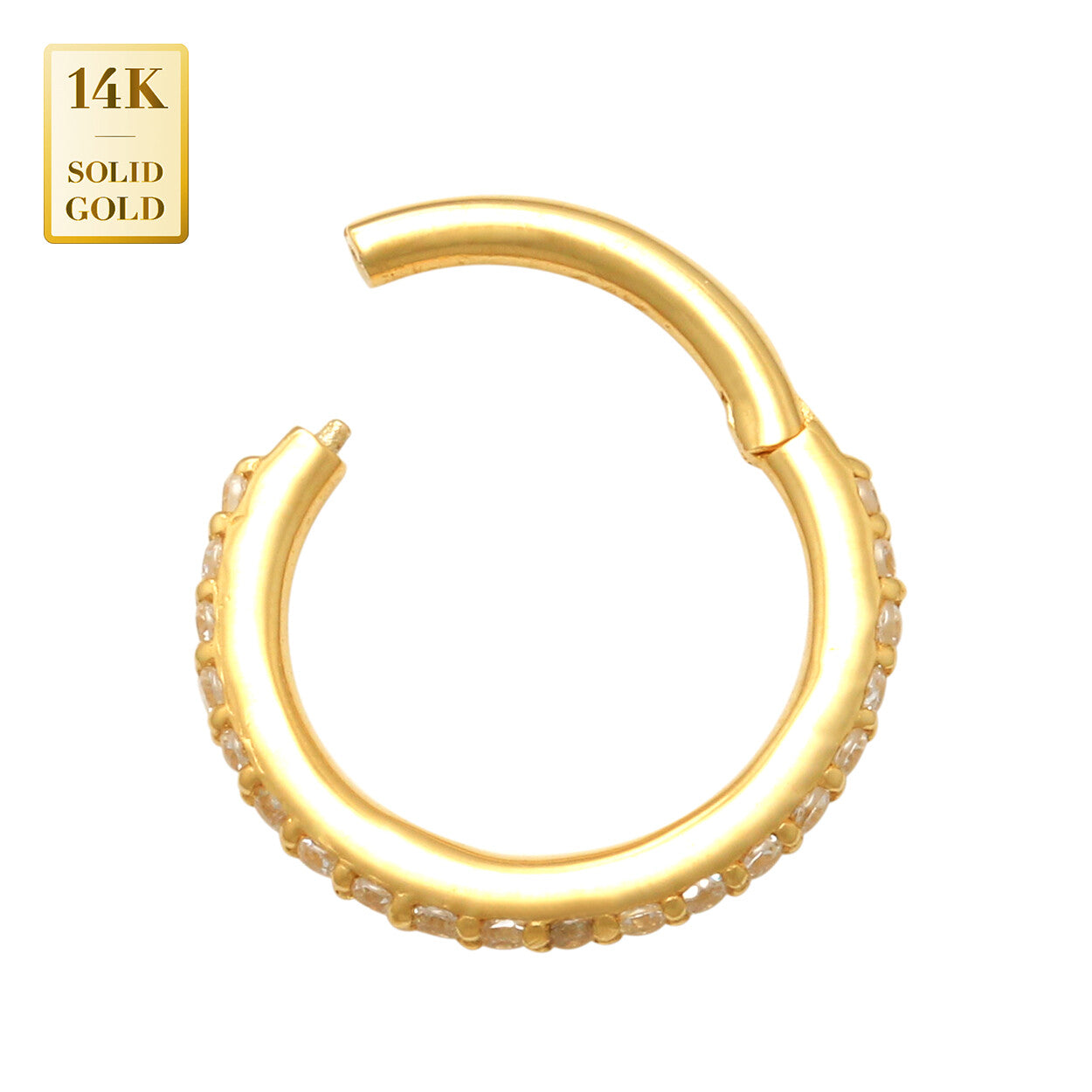 14K REAL Solid Gold Cubic Zirconia Body Hoop Ring Nose Cartilage Earring Minimal