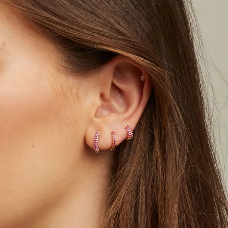Korean Stainless Steel round Circle Small Hoop Earrings Women Multicolor Zircon Minimal Punk Cartilage Earring Piercing Jewelry