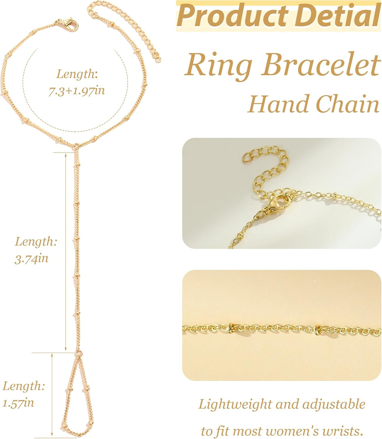 Hand Chain Bracelet Gold Bracelets Fing Ring Silver Rhinestone Chain Hand Jewelry Gifts for Women Trendy Stuffers