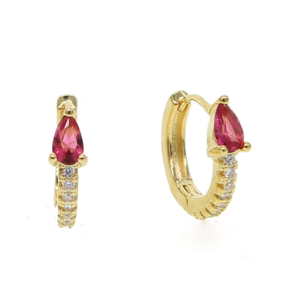 5 Colors Teardrop Birthstone Cz Mini Small Huggie Hoop Earring Minimal Delicate Multi Piercing Small Earrings