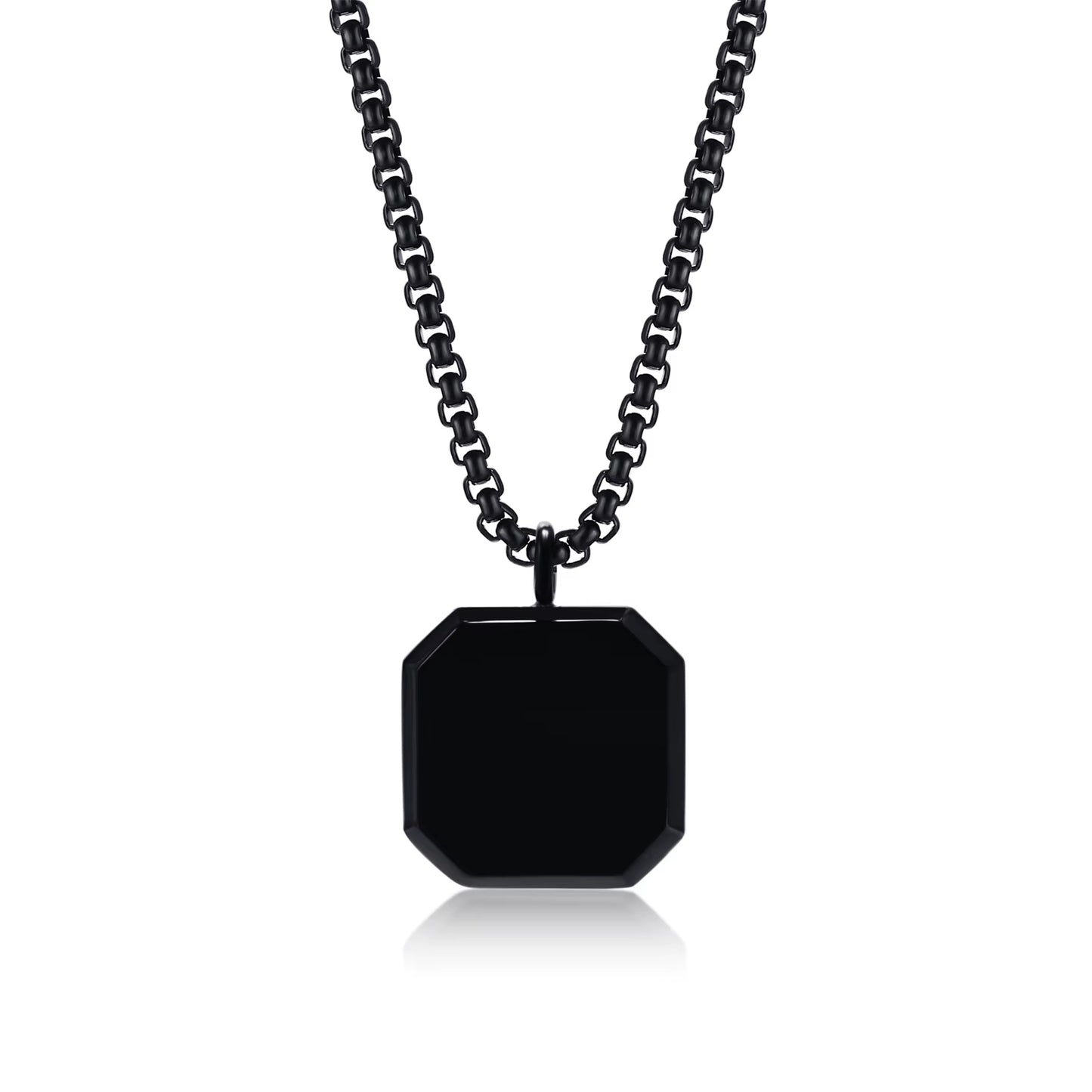 Geometric Necklace Men, Roman Amulet,Black Square Enamel Pendant,Stainless Steel Polygon Necklace, Mens Minimal Christmas Gift